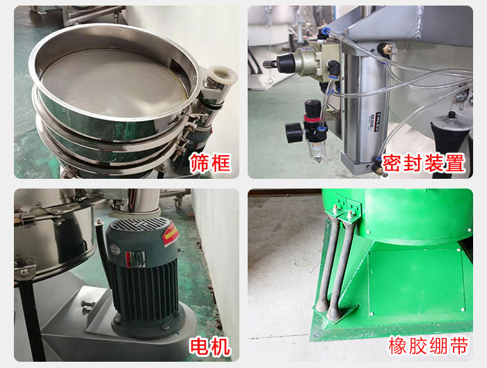 搖擺篩結(jié)構(gòu):電機,橡膠繃帶,篩框,密封裝置等。